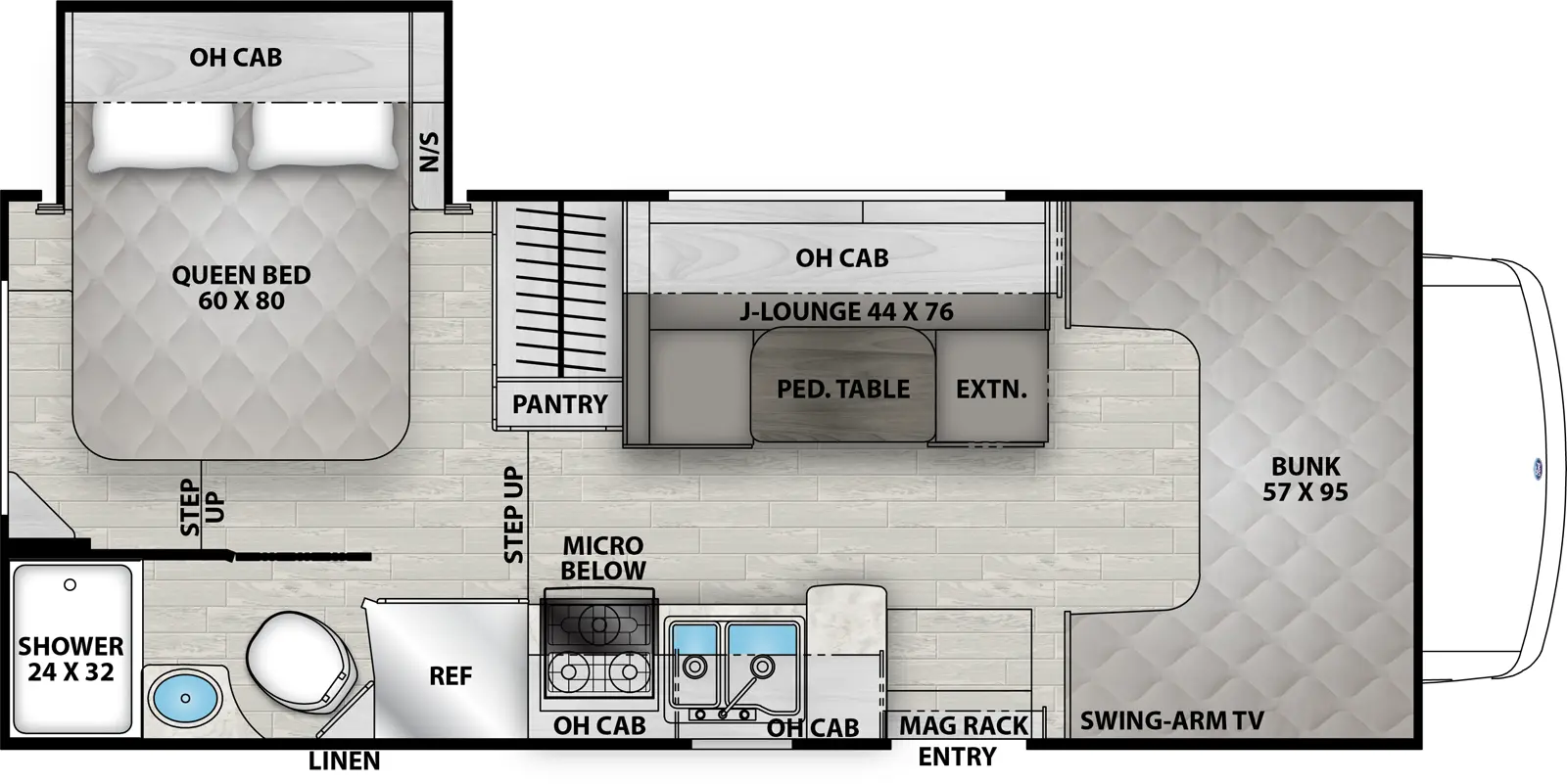 The Freelander 21RSS - Ford 350 floorplan has one entry and one slide out. Exterior features include: 15' awning. Interiors features include: bunk over cab.